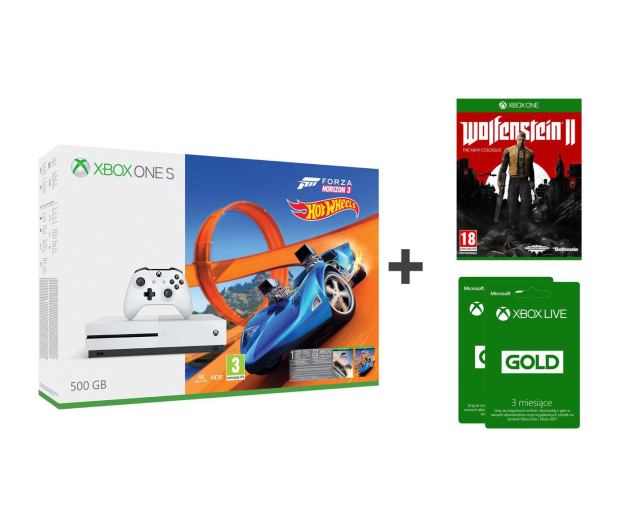 Microsoft Xbox One S 500GB Forza H3+Wolfenstein II+ GOLD 6M - 393292 - zdjęcie